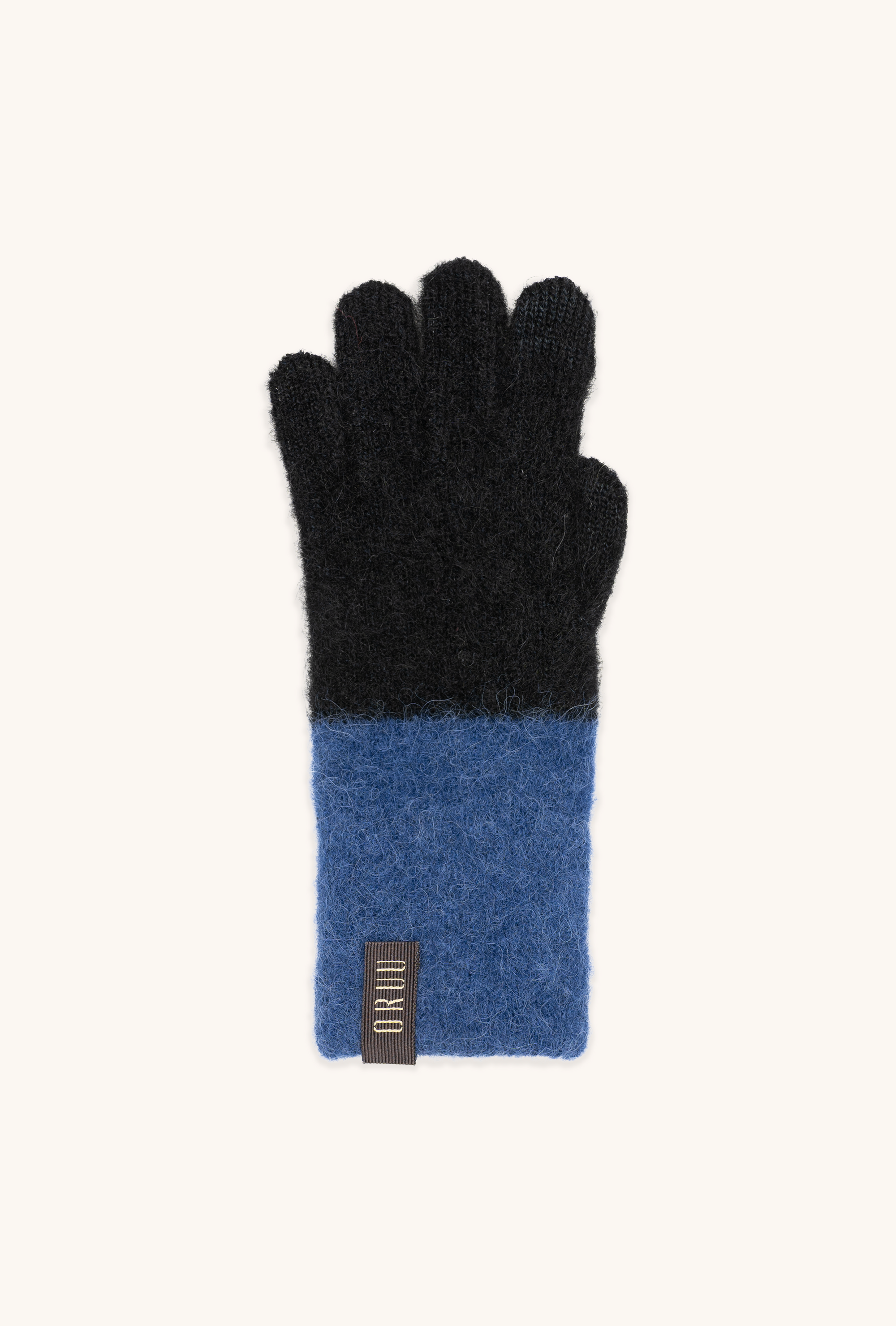 KASUMI women's alpaca touchscreen gloves in Onix Sapphire, single glove laid flat