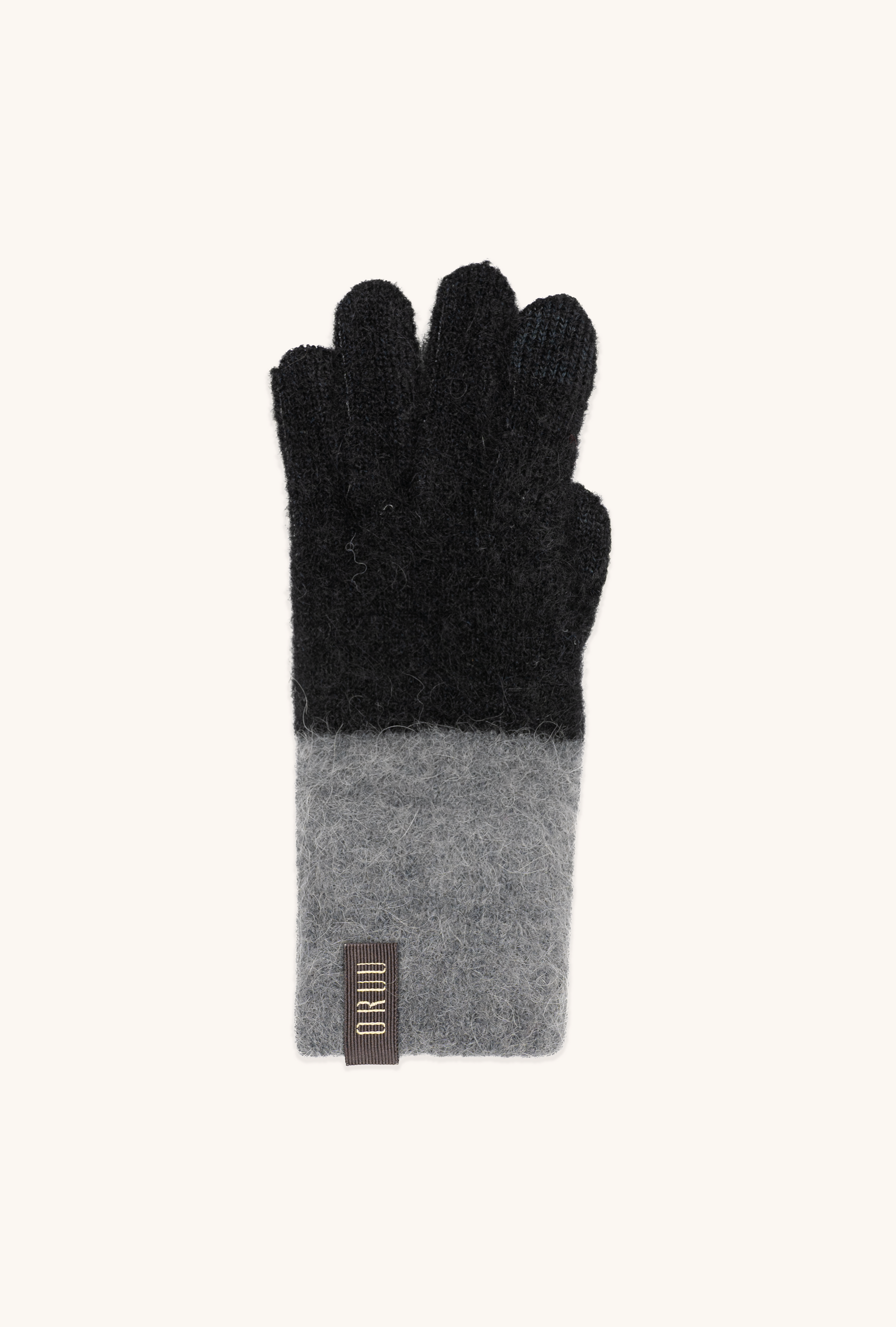 KASUMI women's alpaca touchscreen gloves in Onix Slate, a single hand lay flat