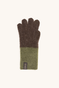 KASUMI women's alpaca touchscreen gloves in Forest Espresso, single glove laid flat