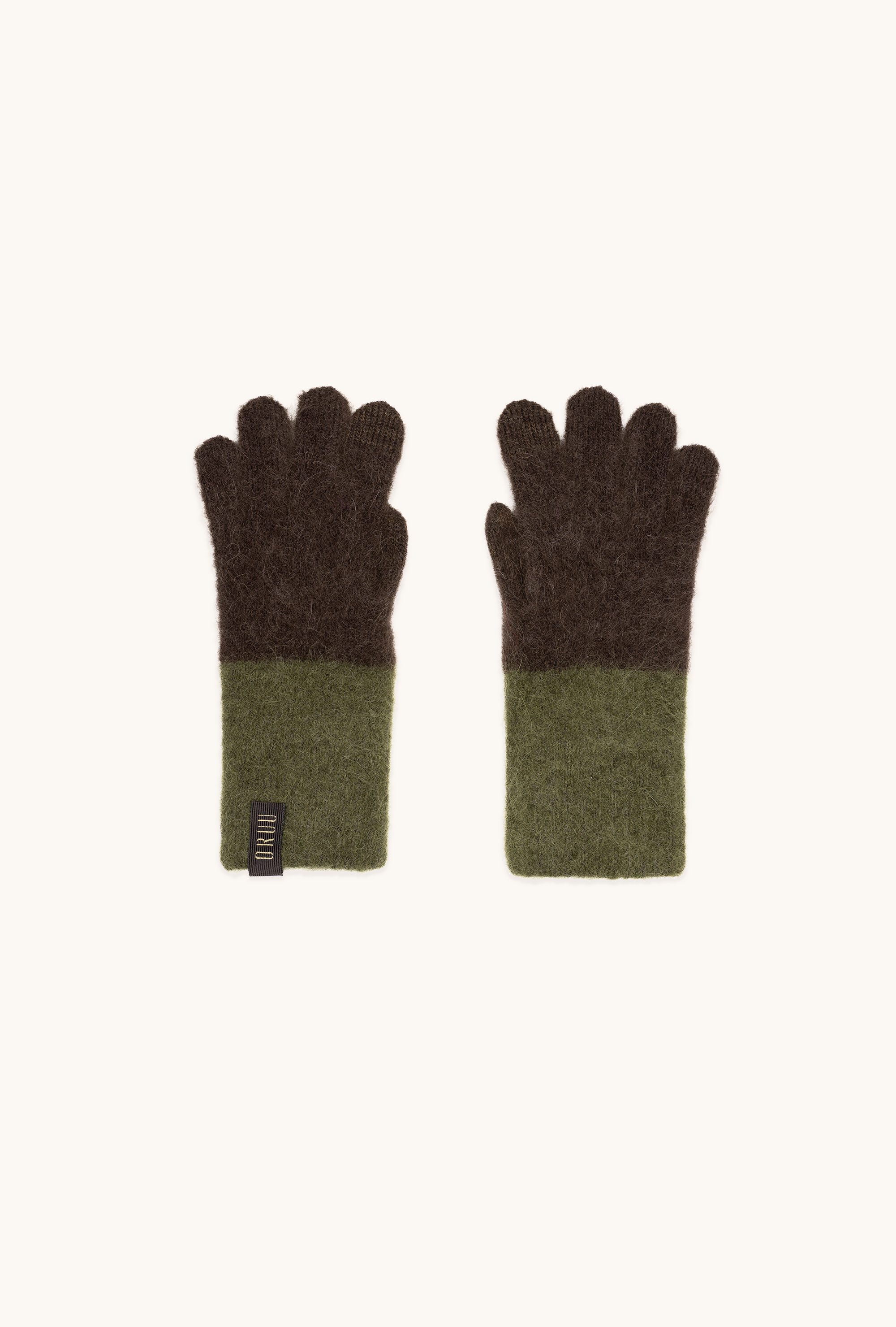 Pair of KASUMI women's alpaca touchscreen gloves in Forest Espresso