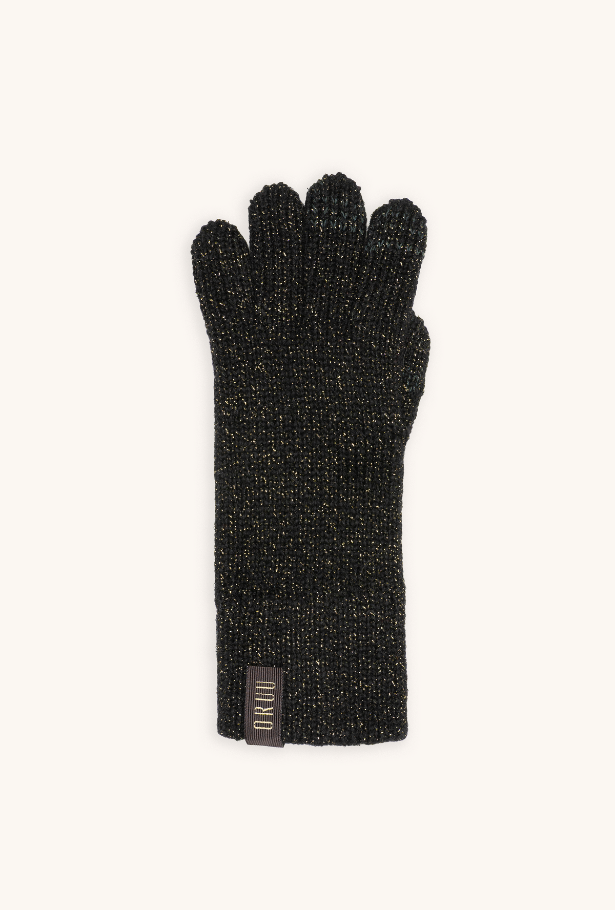 A single Kira black with gold lamé elegant glove with ELETEX II touch technology.