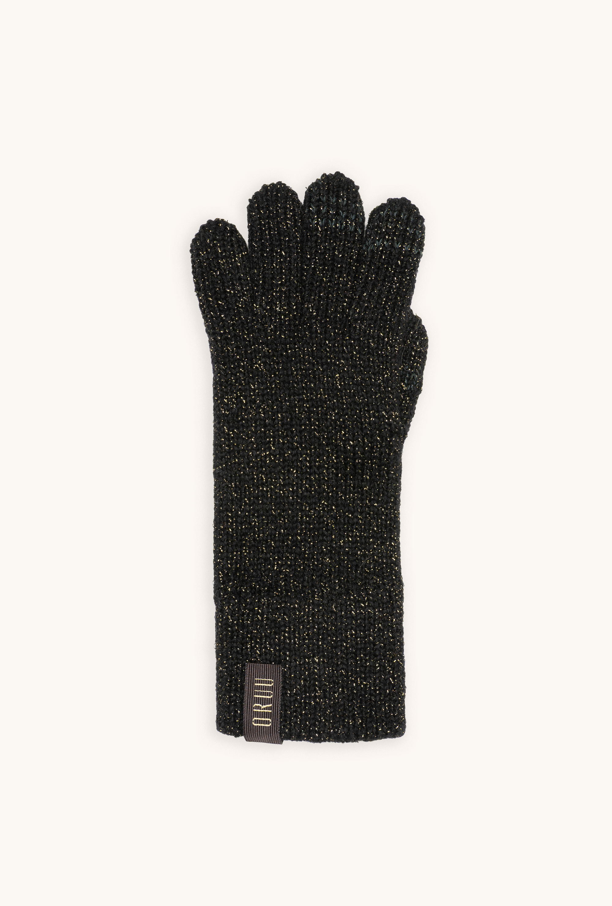 A single Kira black with gold lamé elegant glove with ELETEX II touch technology.