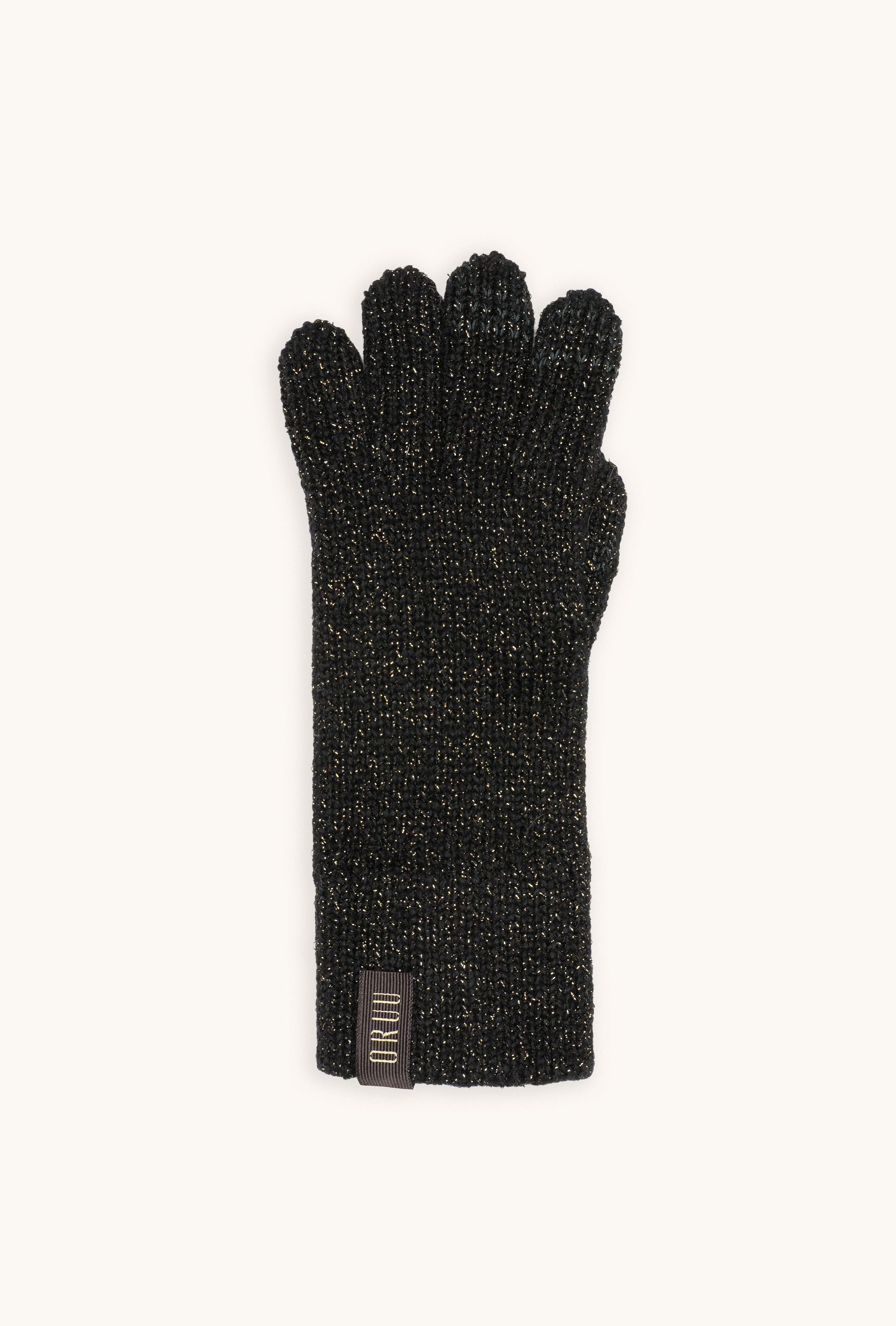 A single Kira black with gold lamé elegant glove with ELETEX II touch technology.