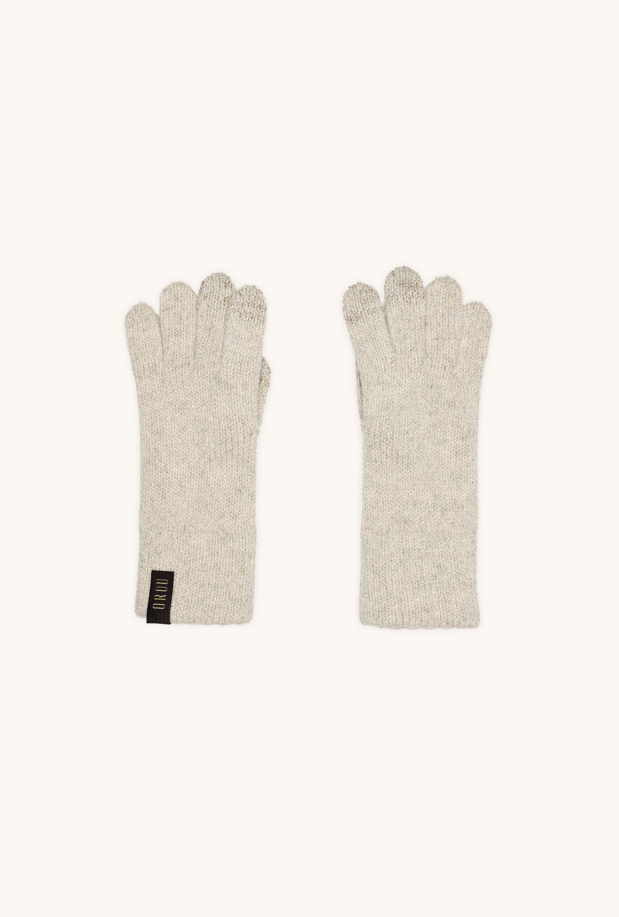 Pair of KIRA women's lamé wool touchscreen gloves in Off-White with silver lamé