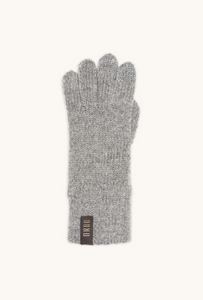 KIRA women's lamé wool touchscreen gloves in Silver with silver lamé, single glove laid flat