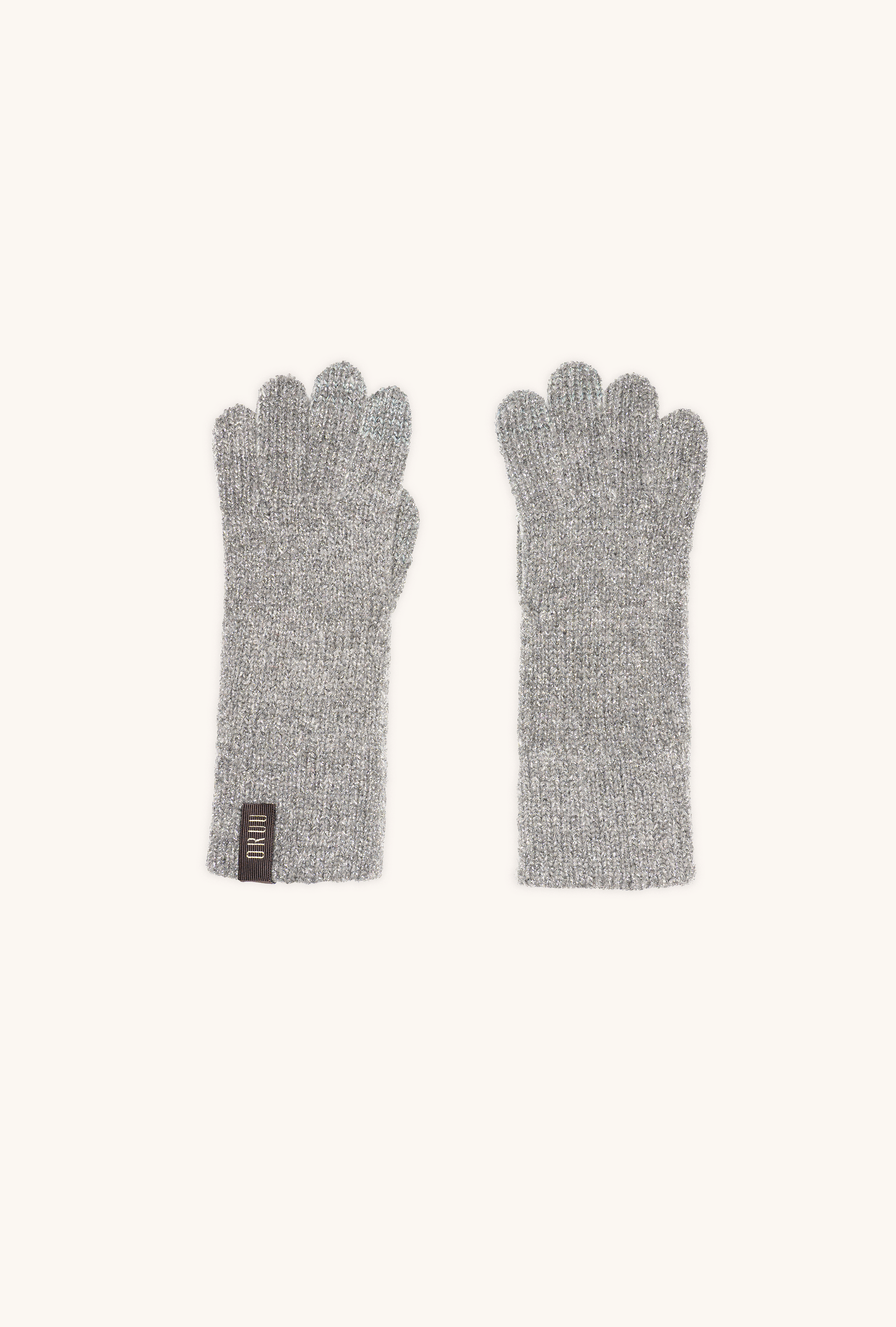 Pair of KIRA women's lamé wool touchscreen gloves in Silver with silver lamé