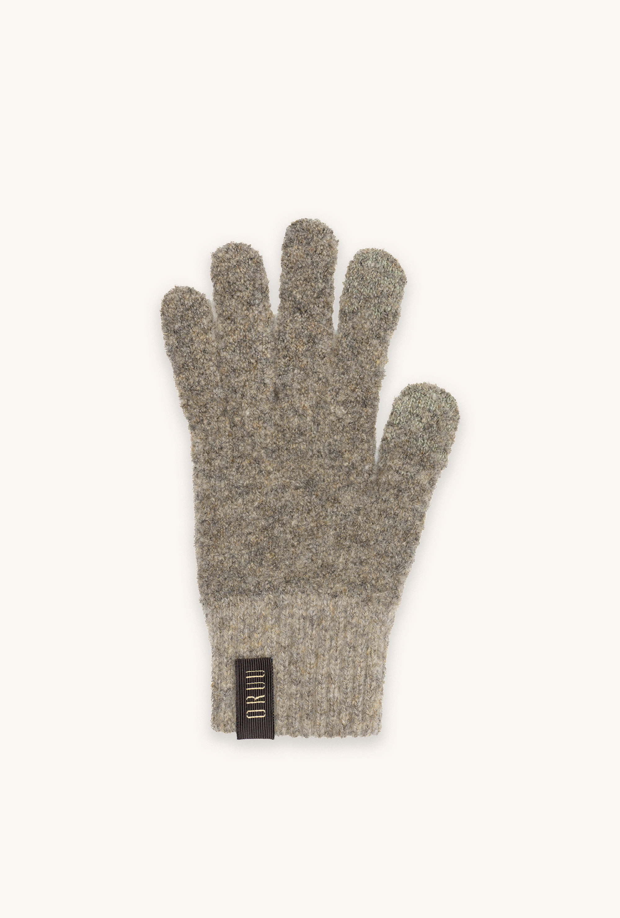 MOKO women's bouclé wool touchscreen gloves in Oatmeal, single glove laid flat