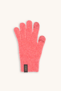MOKO women's bouclé wool touchscreen gloves in Magnolia Pink, single glove laid flat
