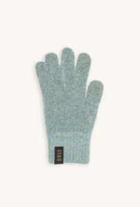 MOKO women's bouclé wool touchscreen gloves in Seafoam Green, single glove laid flat