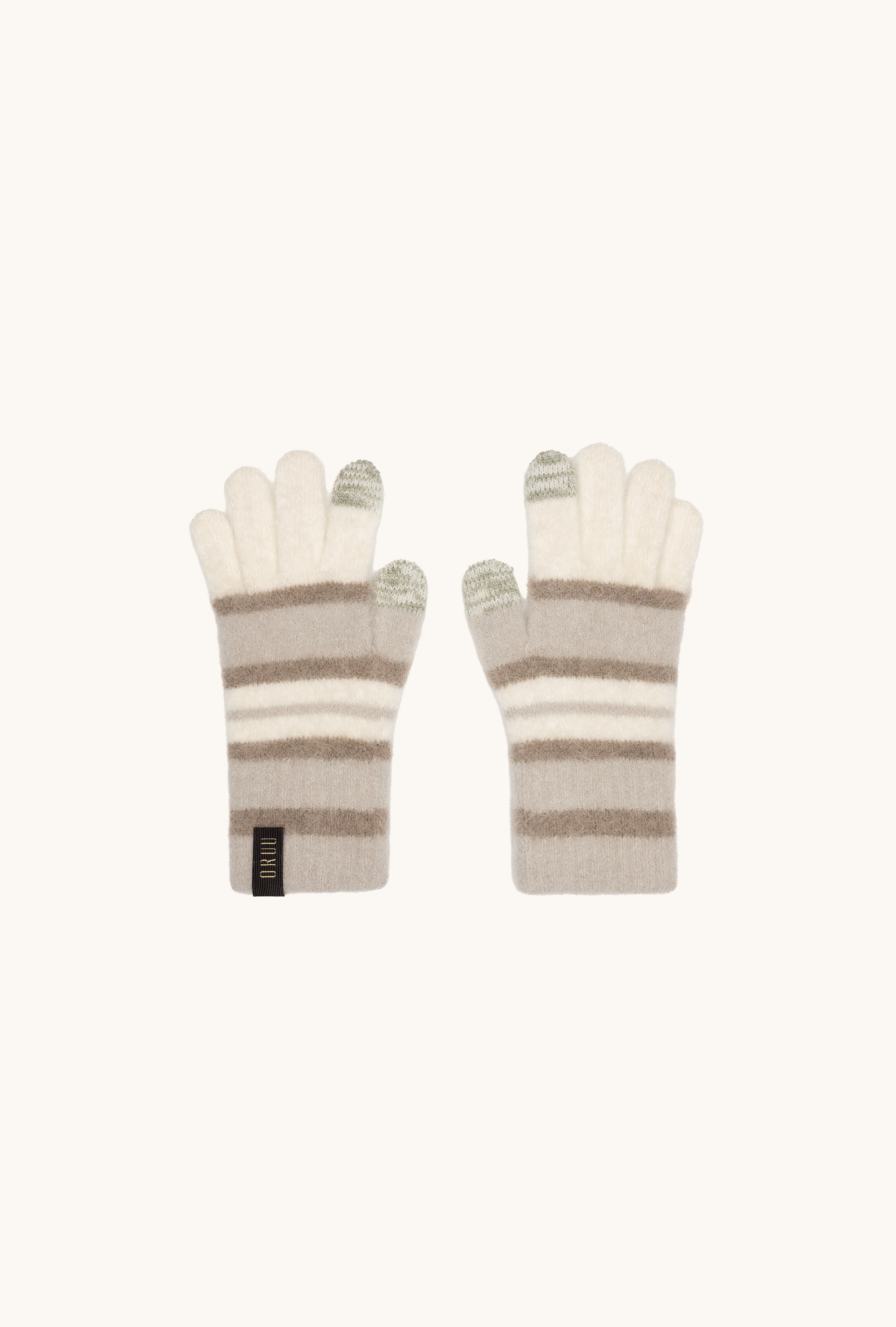 Pair of NIJI women's striped alpaca touchscreen gloves in Toffee Cream