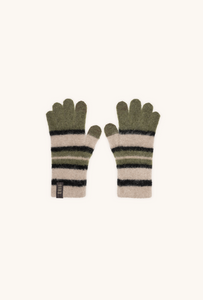 Pair of NIJI women's striped alpaca touchscreen gloves in Forest Pebble