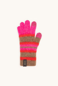 NIJI women's striped alpaca touchscreen gloves in Magenta Circus, single glove laid flat