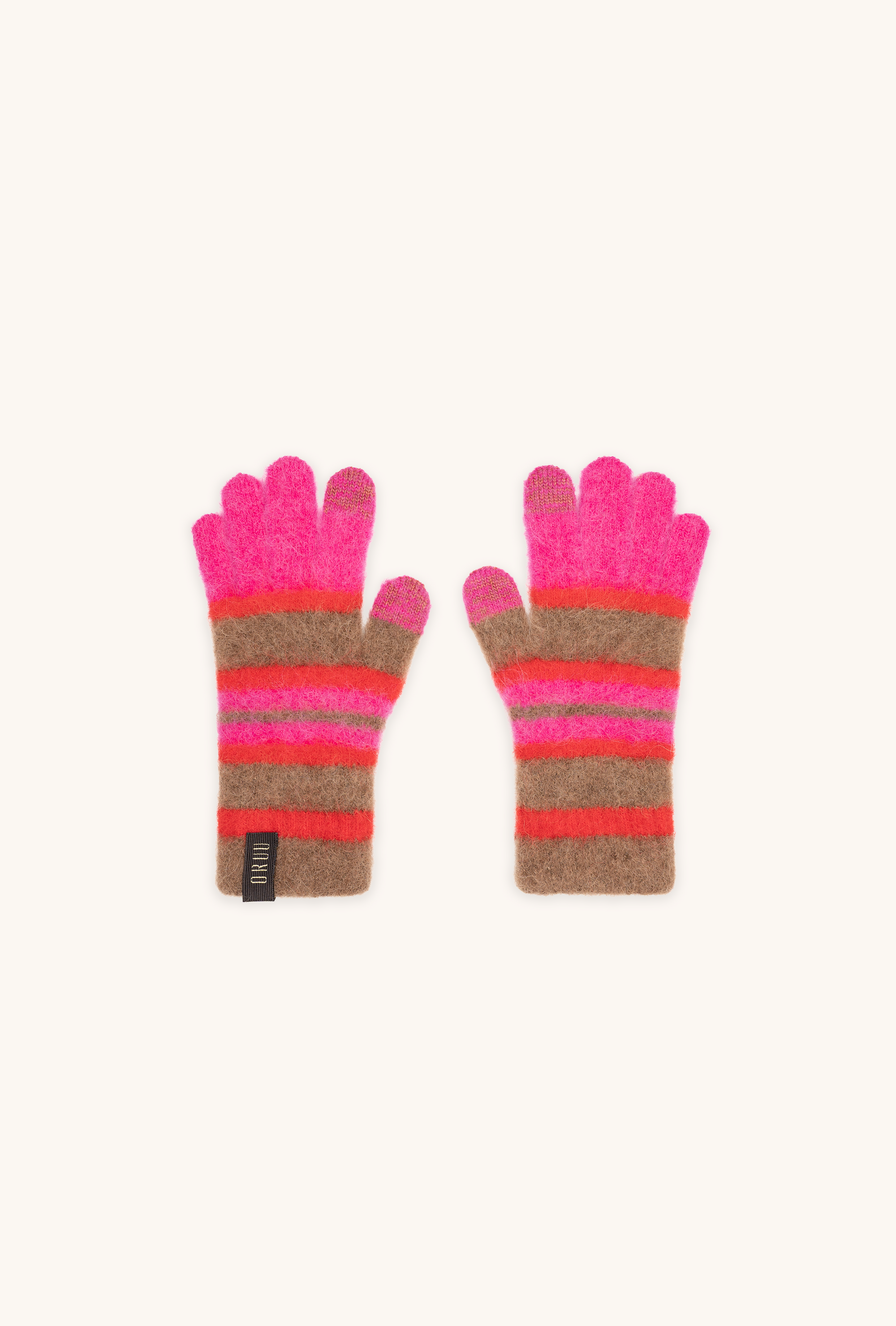 Pair of NIJI women's striped alpaca touchscreen gloves in Magenta Circus