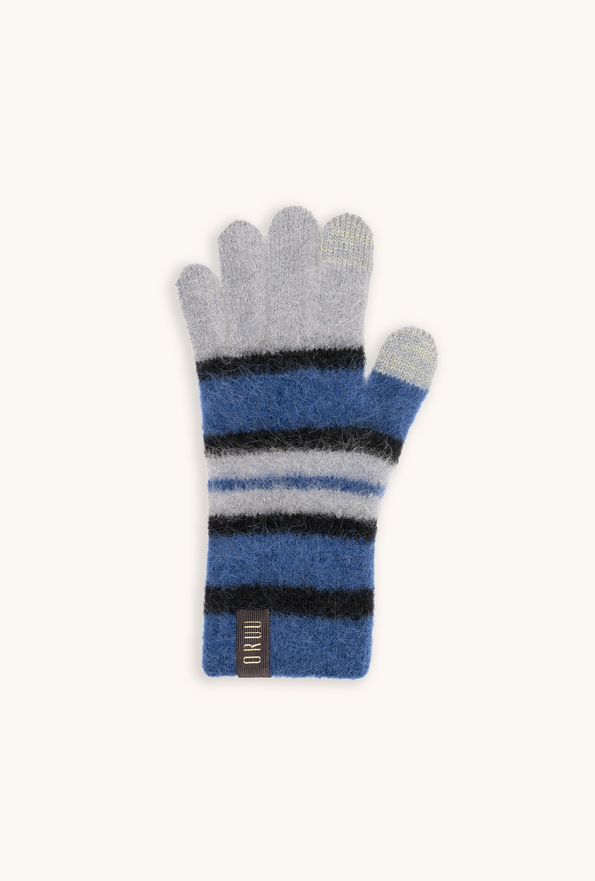 NIJI women's striped alpaca touchscreen gloves in Sapphire Blue, single glove laid flat