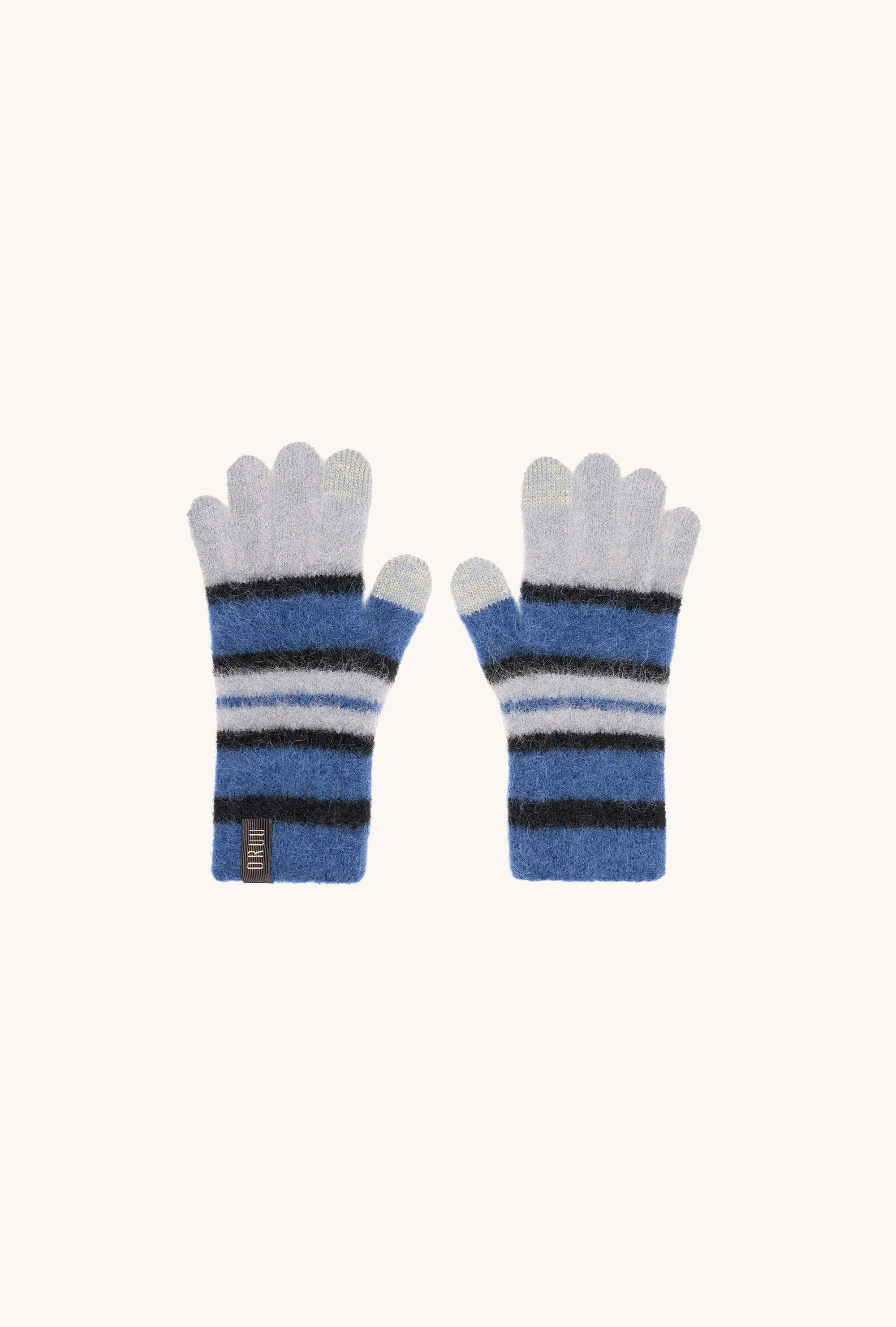 Pair of NIJI women's striped alpaca touchscreen gloves in Sapphire Blue