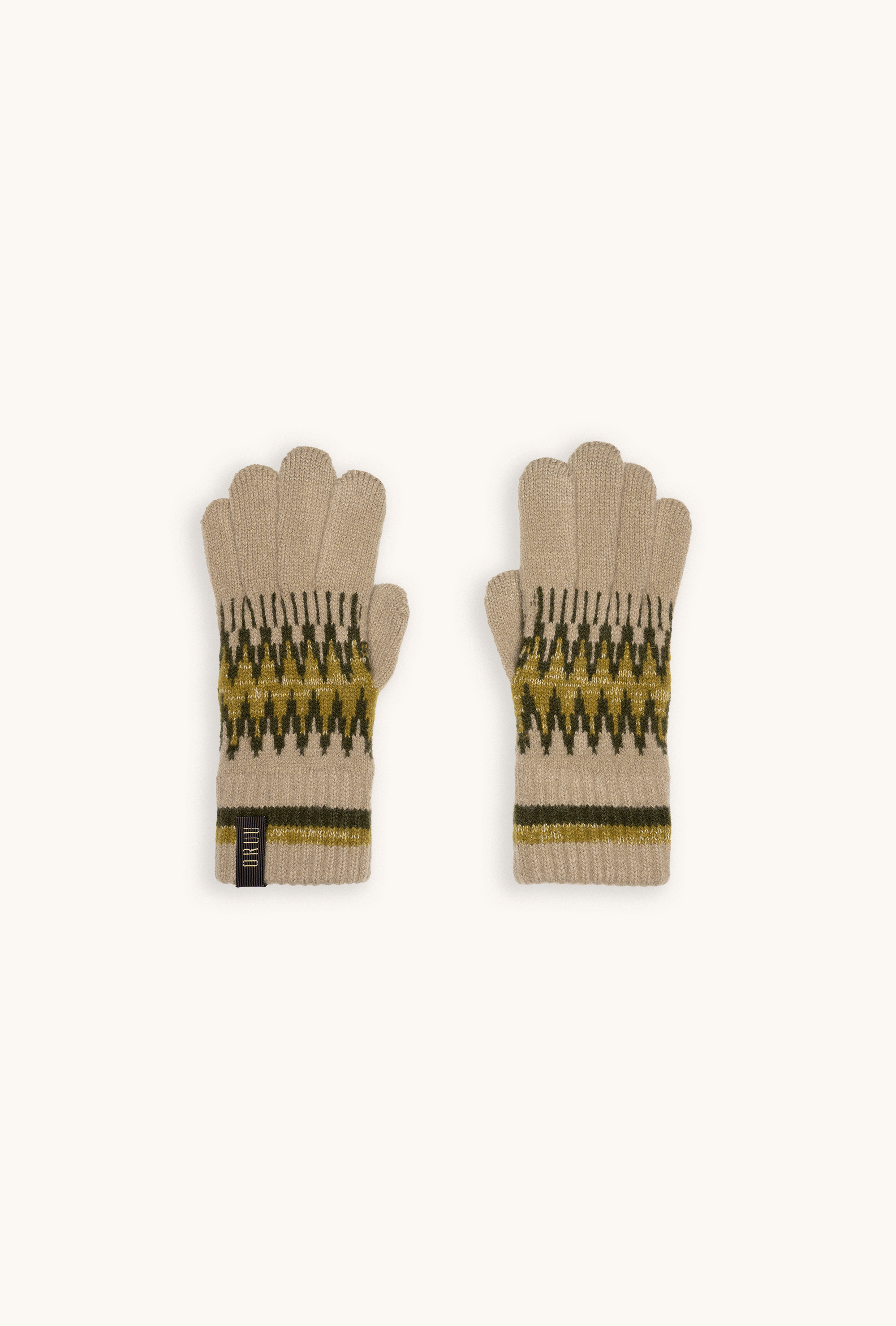 Pair of SAYA women's alpine wool touchscreen gloves in Khaki