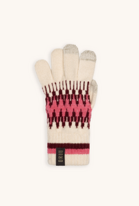 SAYA women's alpine wool touchscreen gloves in Rose, single glove laid flat