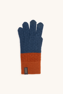 TETSU men's links-weave wool touchscreen gloves in Navy Cinnamon, single glove laid flat