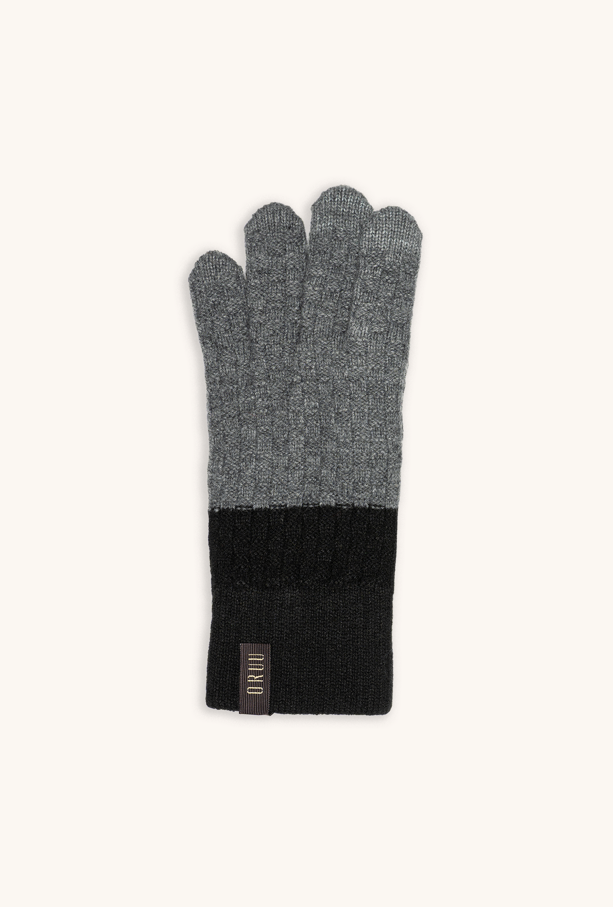 TETSU men's links-weave wool touchscreen gloves in Slate Gray, single glove laid flat