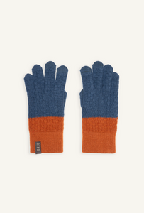 Pair of TETSU men's links-weave wool touchscreen gloves in Navy Cinnamon