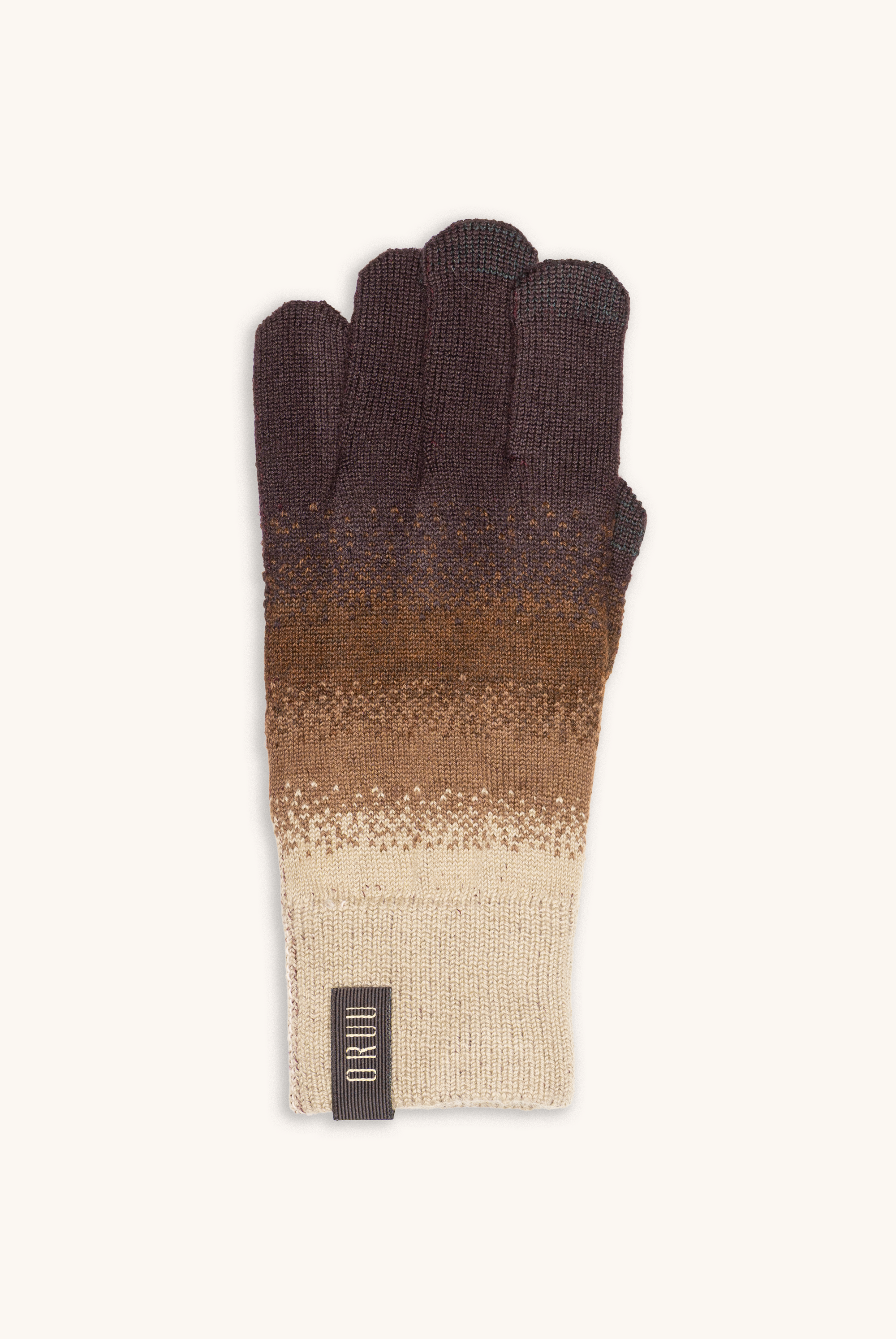 YUKI women's wool touchscreen gloves in Midnight Espresso, single glove laid flat
