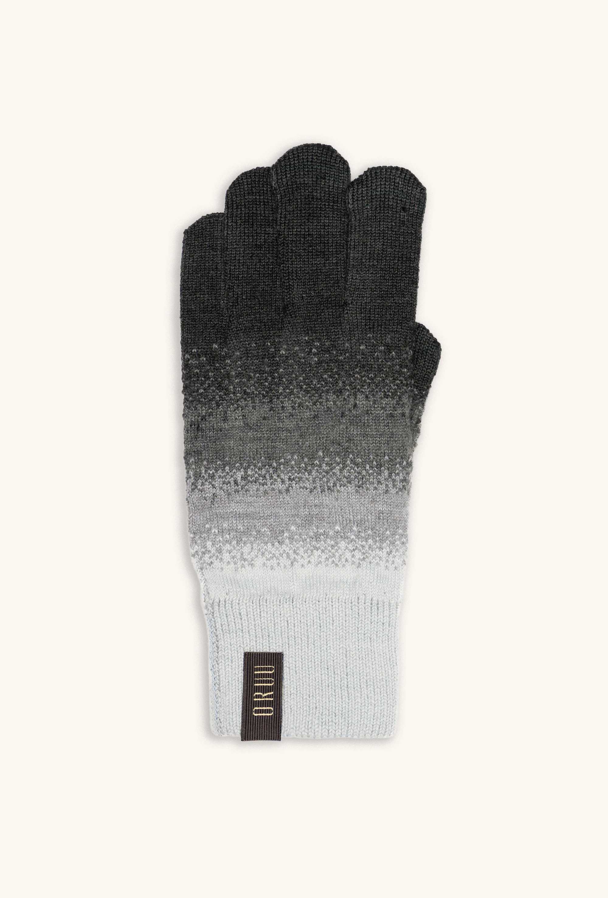 YUKI women's wool touchscreen gloves in Midnight Gray, single glove laid flat